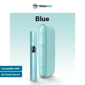 IQOS ILUMA i Standard Blue device with blue finish and TEREA stick UAE premium view