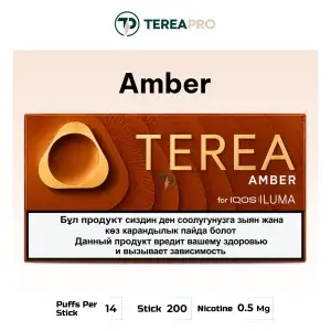 Close-up of TEREA Amber Kyrgyzstan pack for IQOS ILUMA users in Ras Al Khaimah